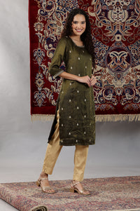 Black Solid Embellished Straight Tissue Kurta