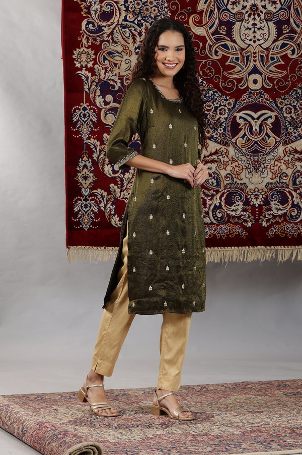 Black Solid Embellished Straight Tissue Kurta