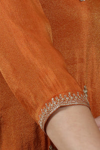 Rust Solid Embellished Straight Tissue Kurta