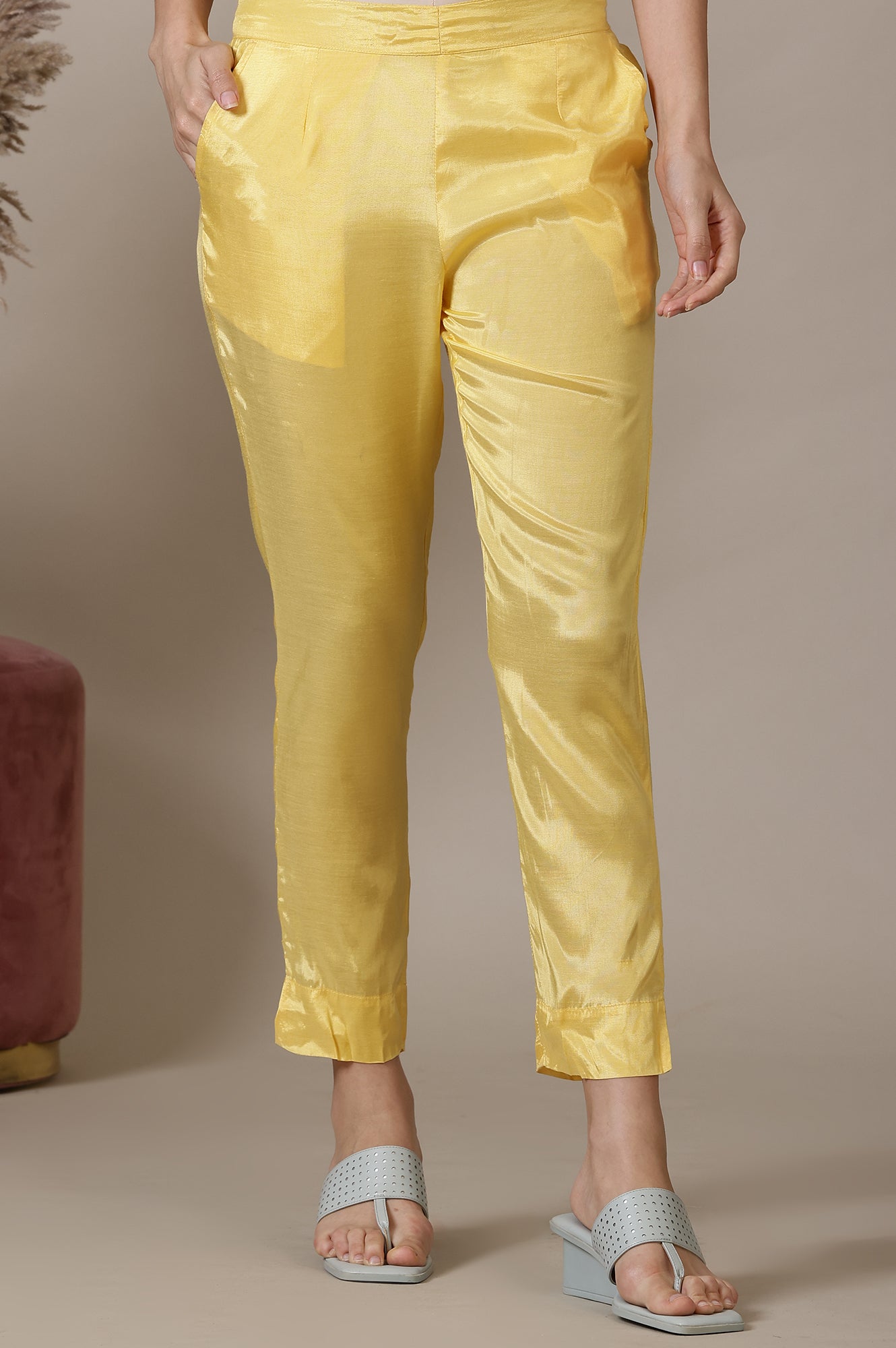 Yellow Taper Fit Trousers