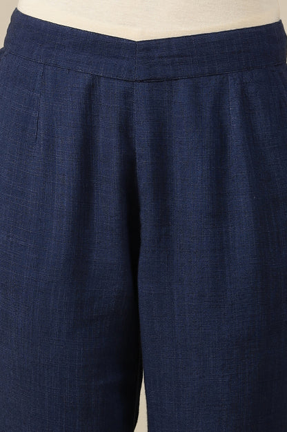 Blue Solid Rayon Flax Comfy Trousers with Pockets