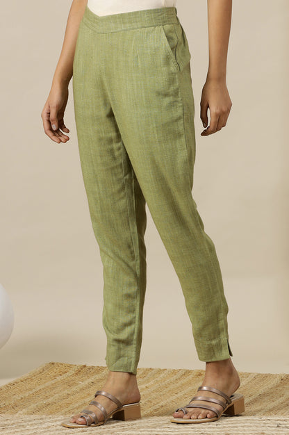 Green Solid Rayon Flax Comfy Trousers with Pockets