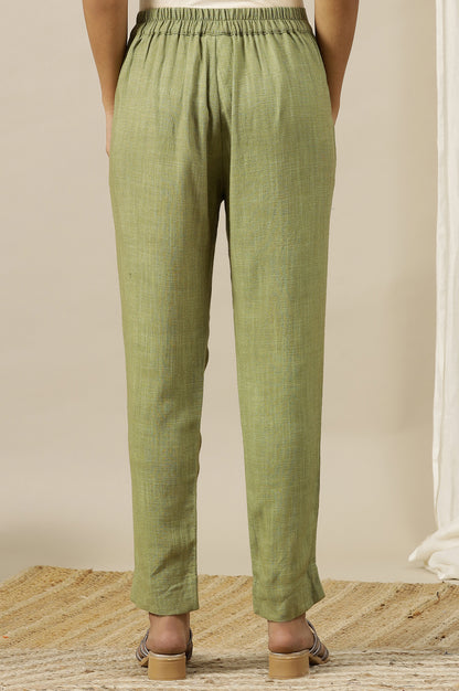 Green Solid Rayon Flax Comfy Trousers with Pockets