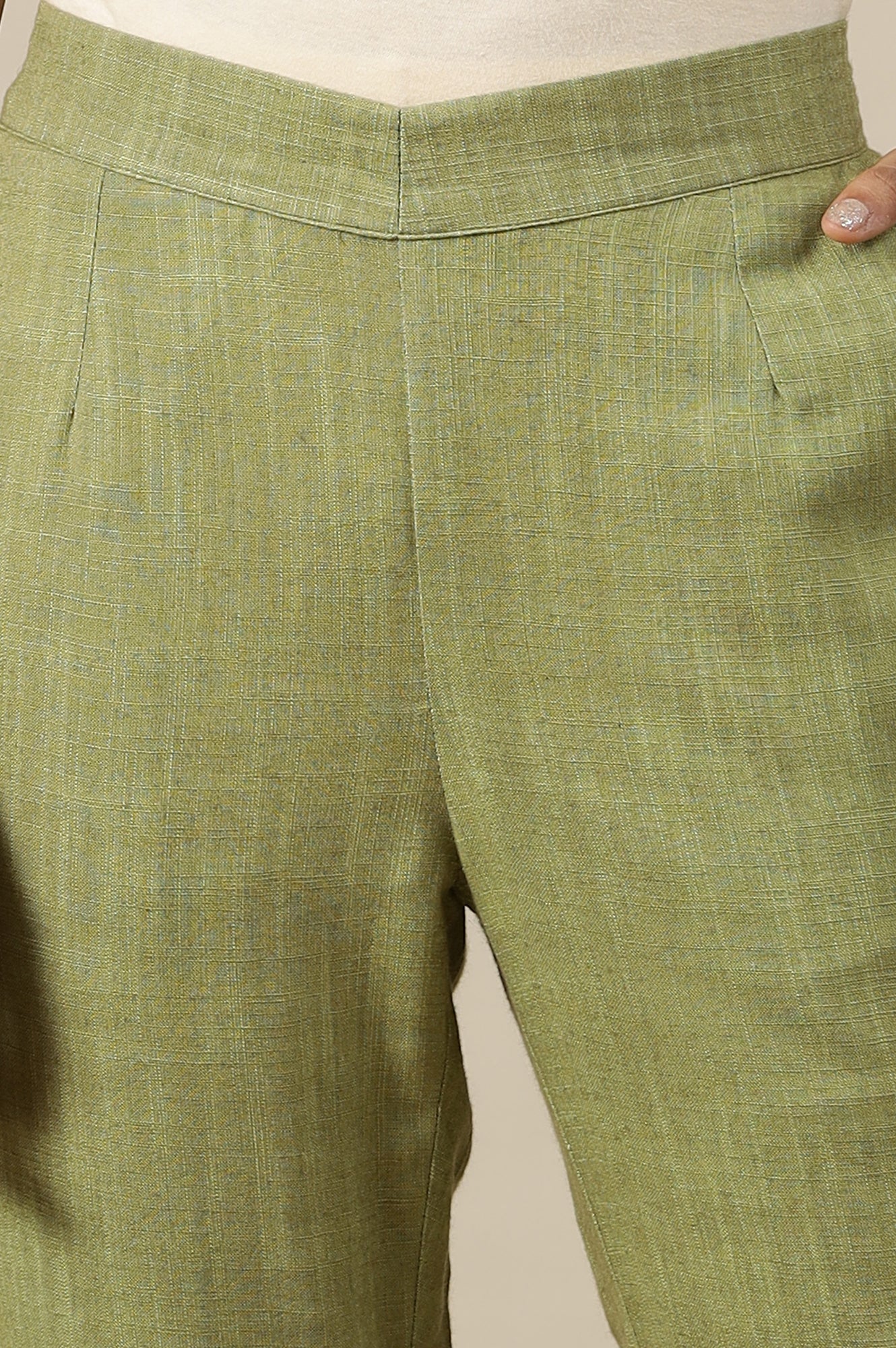 Green Solid Rayon Flax Comfy Trousers with Pockets