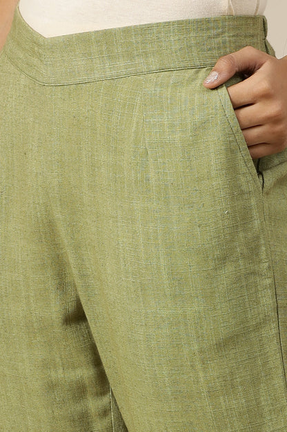 Green Solid Rayon Flax Comfy Trousers with Pockets