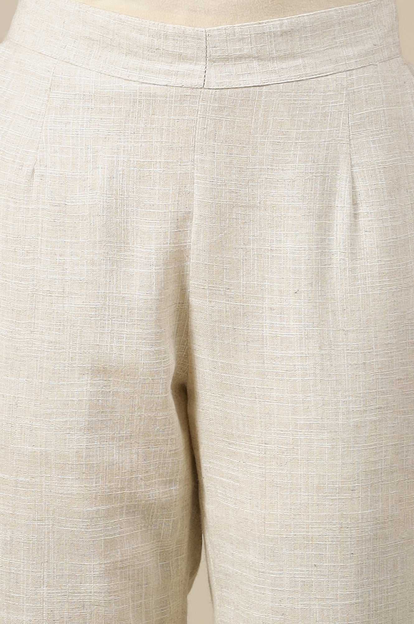 Light Beige Solid Rayon Flax Comfy Trousers with Pockets