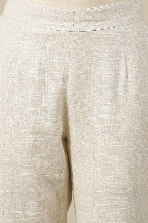 Light Beige Solid Rayon Flax Comfy Trousers with Pockets