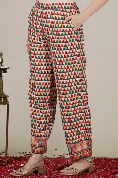 Multi-coloured Abstract Printed Straight Palazzo Pants in Ankle Length