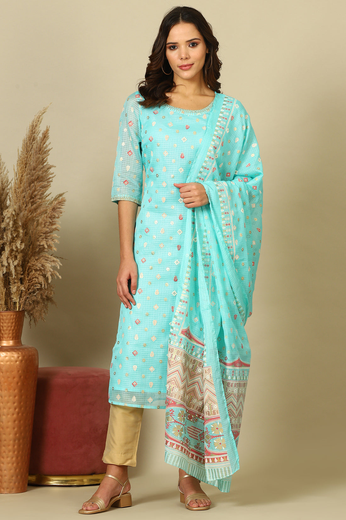 Sky Blue Abstract Printed Kota Dupatta