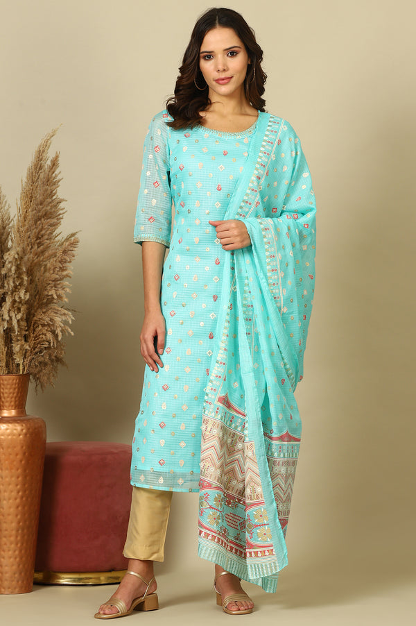 Sky Blue Abstract Printed Kota Dupatta