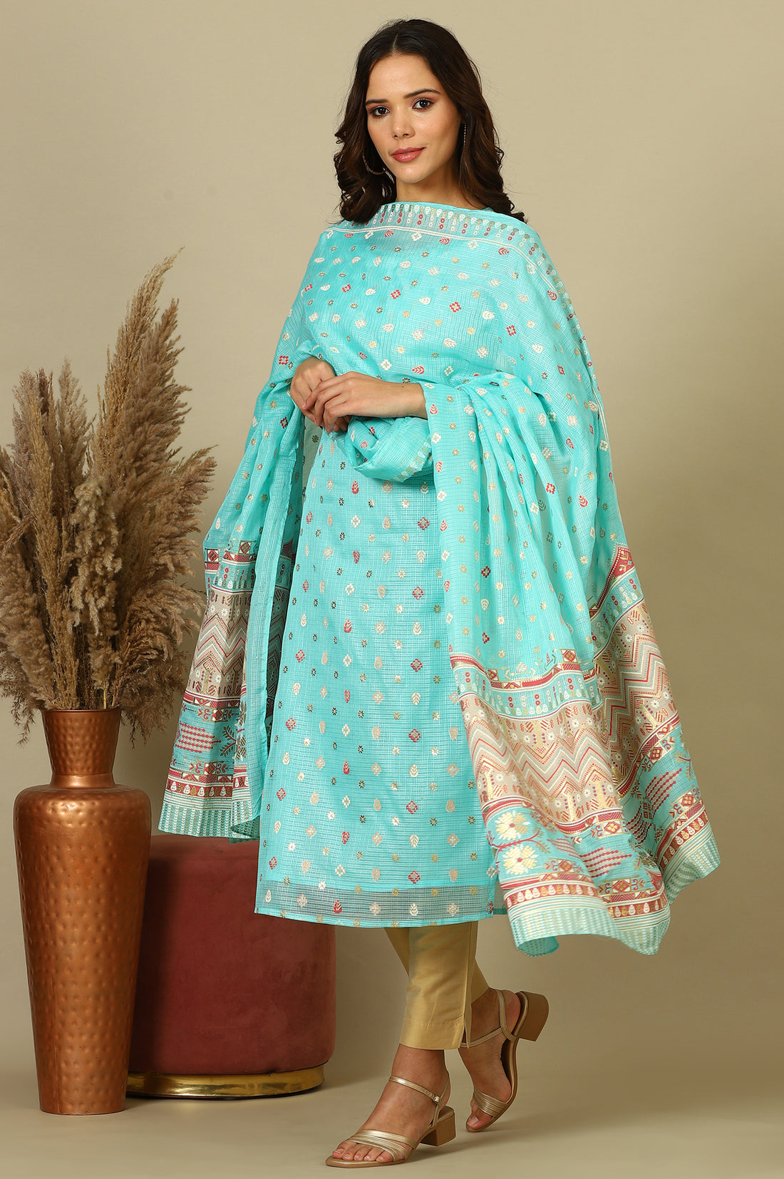 Sky Blue Abstract Printed Kota Dupatta