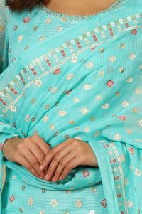 Sky Blue Abstract Printed Kota Dupatta