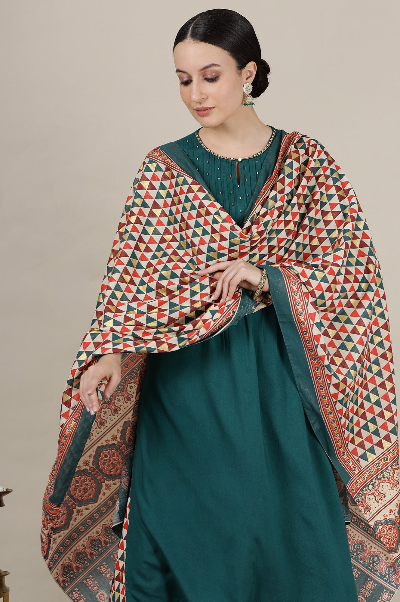 Multi-coloured Foil Abstract Printed Pure Cotton Dupatta