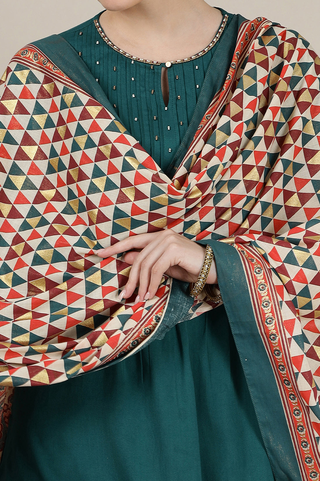 Multi-coloured Foil Abstract Printed Pure Cotton Dupatta