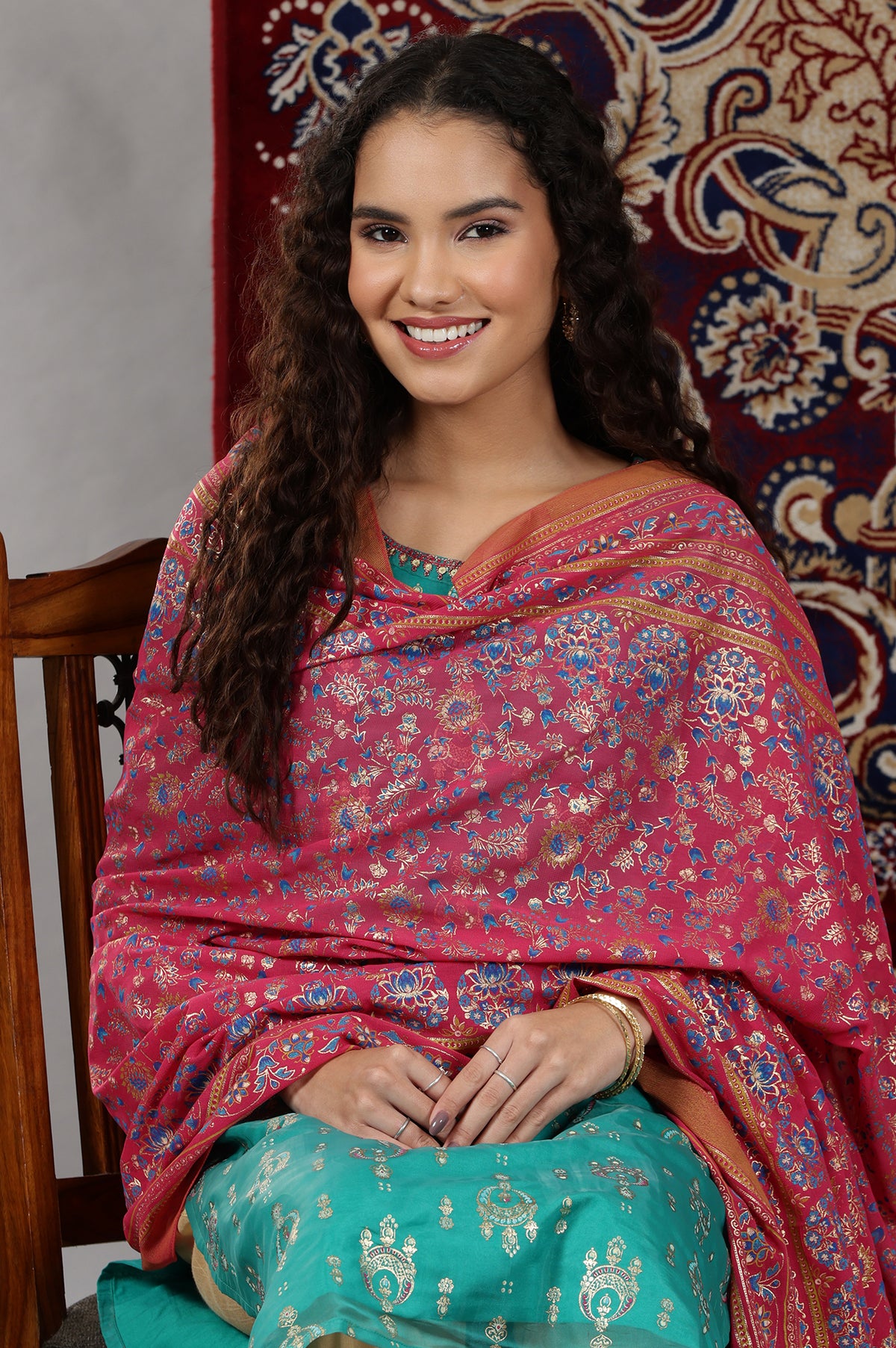 Magenta Pink Printed Festive Dupatta - FS