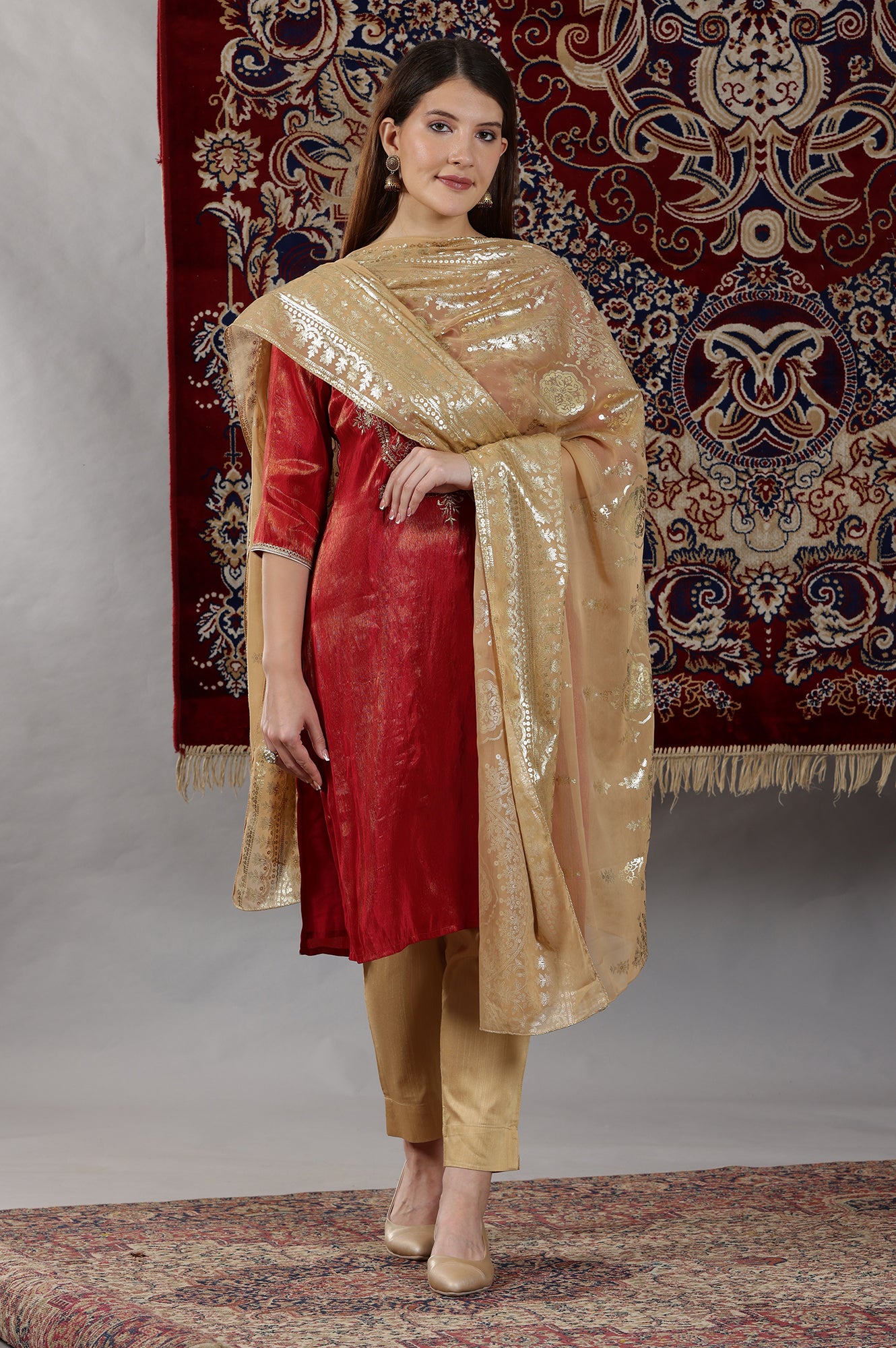 Gold Floral Printed Chiffon Dupatta