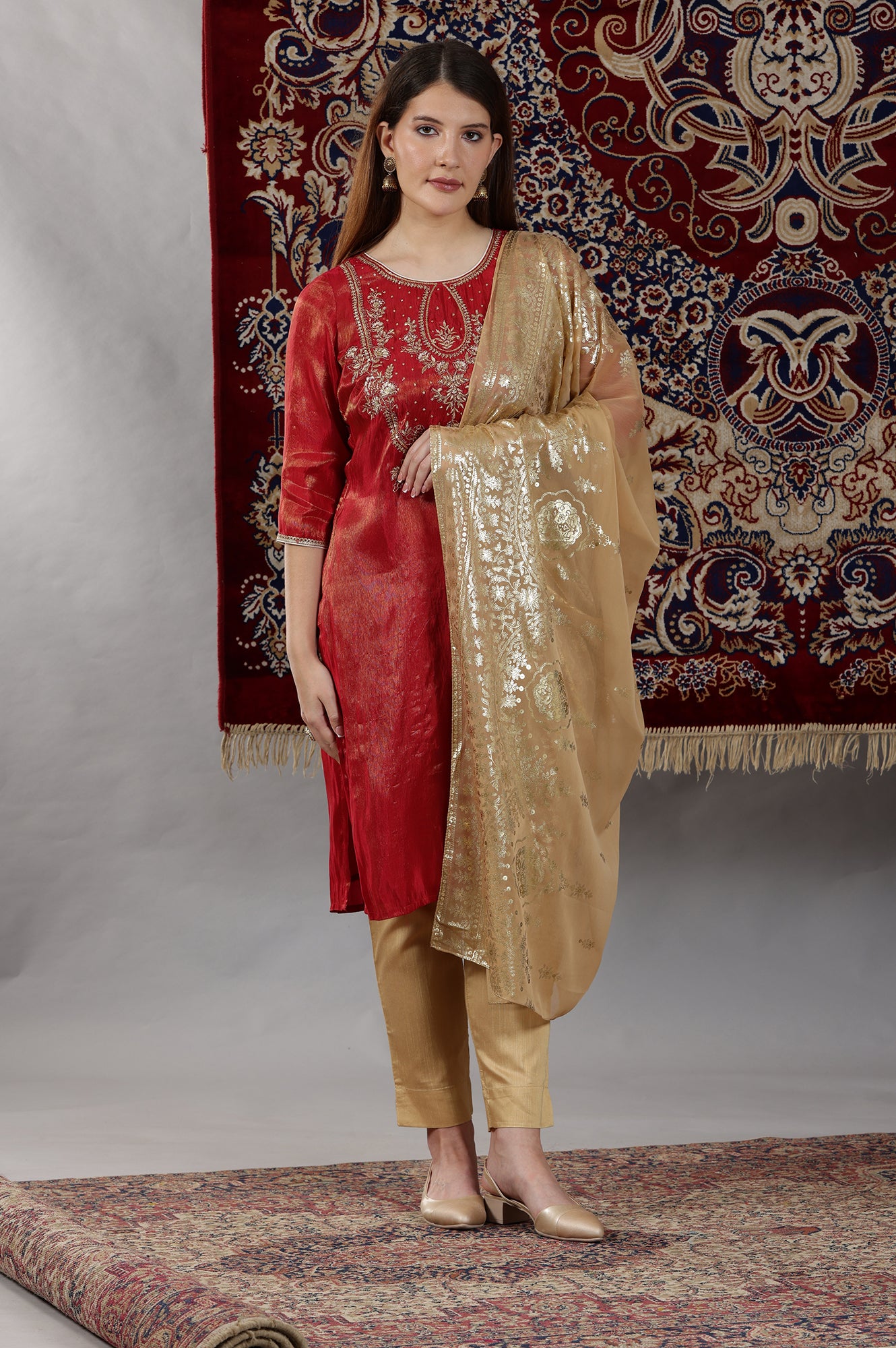 Gold Floral Printed Chiffon Dupatta