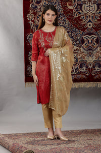 Gold Floral Printed Rectangular Woven Dupatta