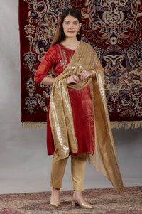Gold Floral Printed Rectangular Woven Dupatta
