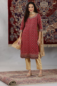 Gold Floral Printed Rectangular Woven Dupatta