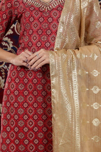 Gold Floral Printed Rectangular Woven Dupatta