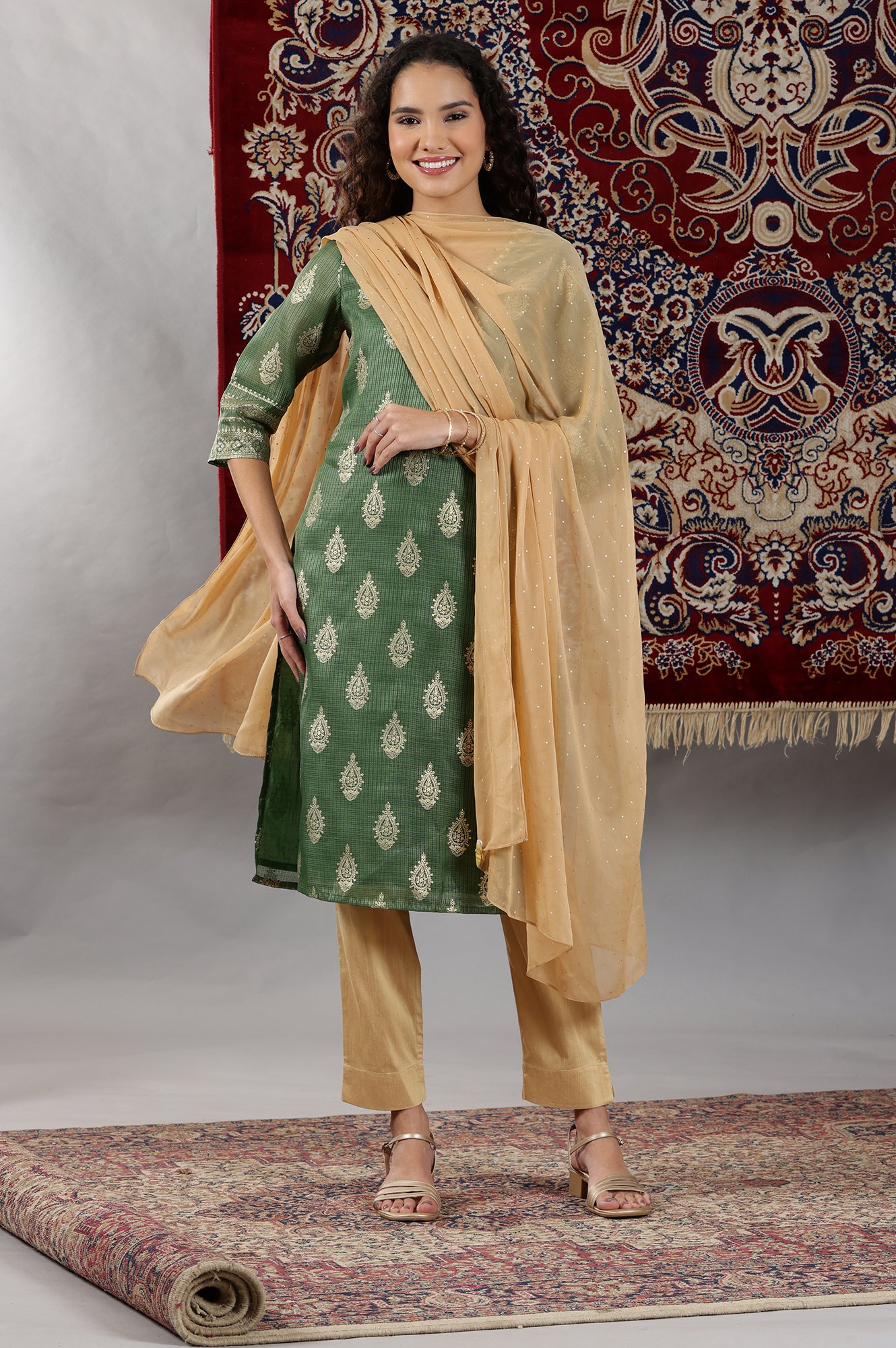 Gold Shimmer Polka Dots Printed Chiffon Dupatta