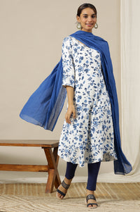 Blue Geometric Woven Pure Cotton Dupatta