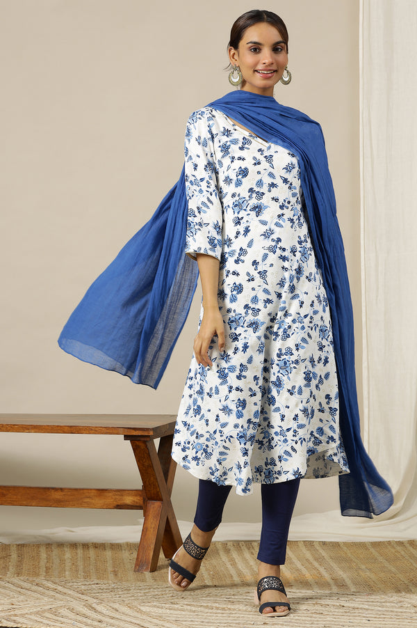 Blue Geometric Woven Pure Cotton Dupatta