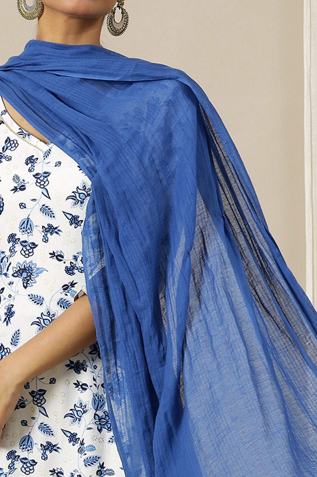 Blue Geometric Woven Pure Cotton Dupatta