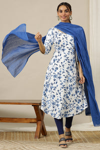 Blue Geometric Woven Pure Cotton Dupatta