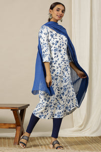 Blue Geometric Woven Pure Cotton Dupatta