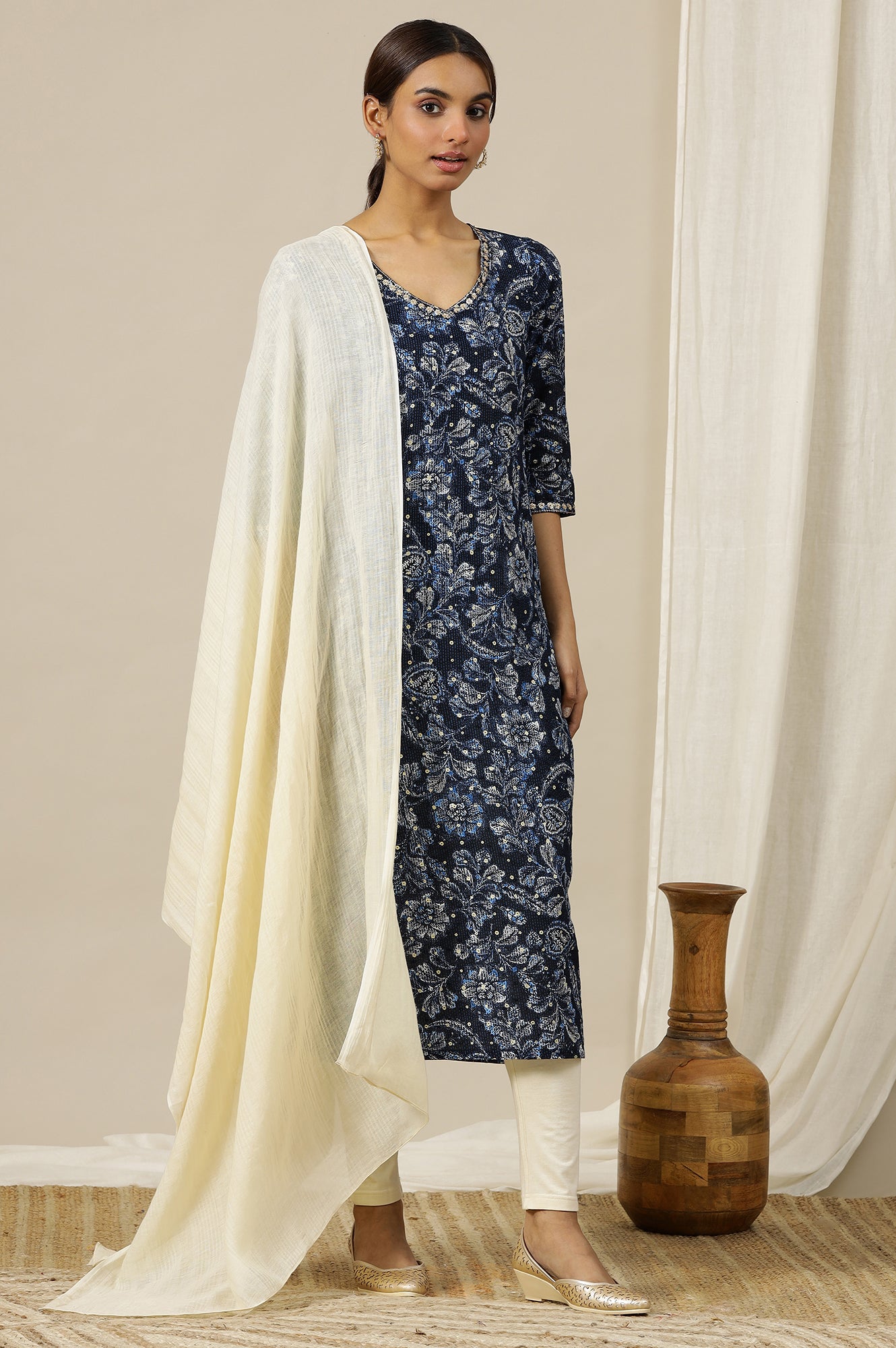 Seedpearl Cream Yard Dyed Pure Cotton Soft Dupatta