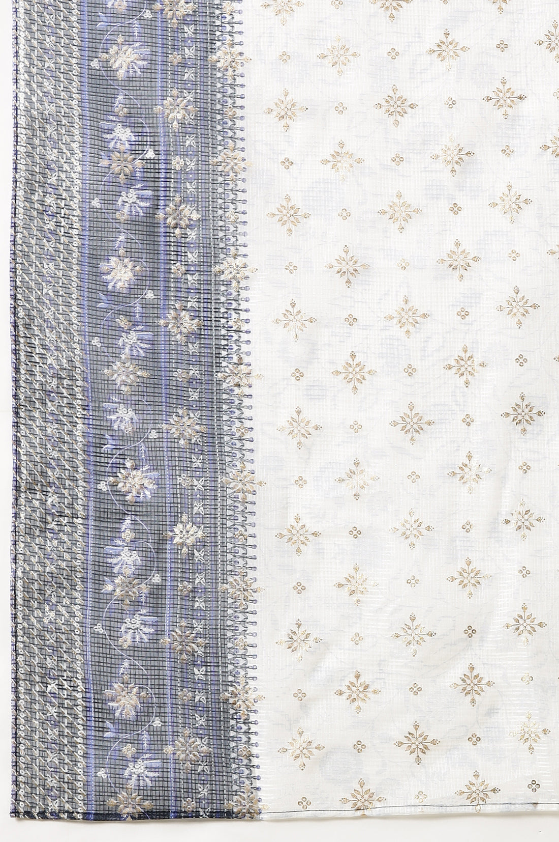 Blue and White Floral Printed Kota Doria Light-Weight Sheet Dupatta