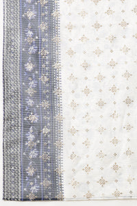 Blue and White Floral Printed Kota Doria Light-Weight Sheet Dupatta