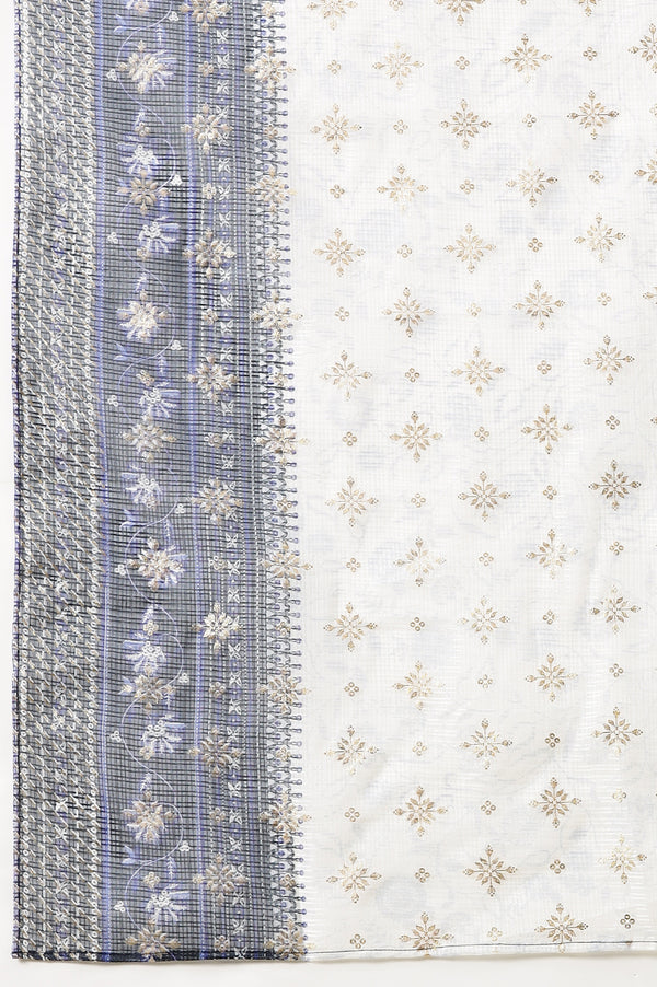 Blue and White Floral Printed Kota Doria Light-Weight Sheet Dupatta