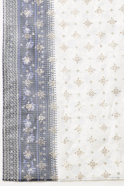 Blue and White Floral Printed Kota Doria Light-Weight Sheet Dupatta