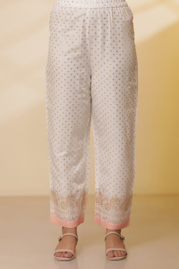 White Floral Foil Printed Straight Kurta, Palazzo and Dupatta Set