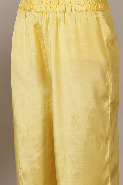 Yellow Mirror Work Straight Kurta, Palazzo and Dupatta Set