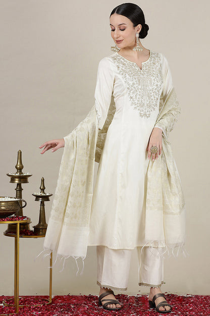 Off-White Dori Embroidered Anarkali Kurta, Straight Pants and Jacquard Kurta