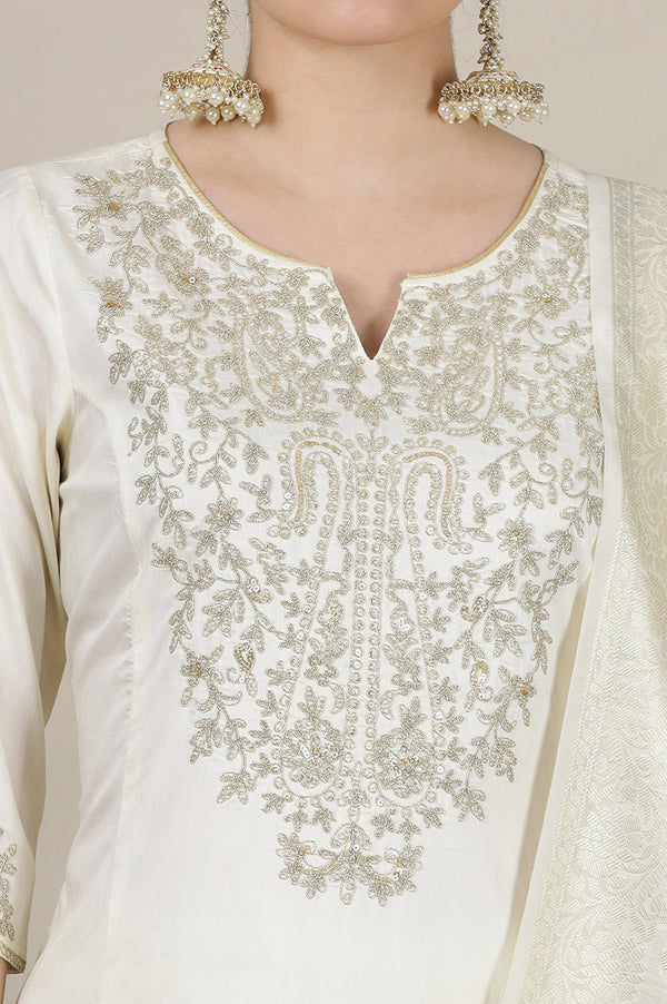 Off-White Dori Embroidered Anarkali Kurta, Straight Pants and Jacquard Kurta