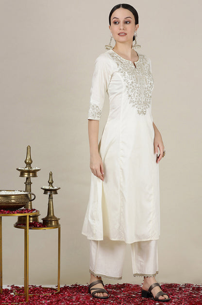 Off-White Dori Embroidered Anarkali Kurta, Straight Pants and Jacquard Kurta