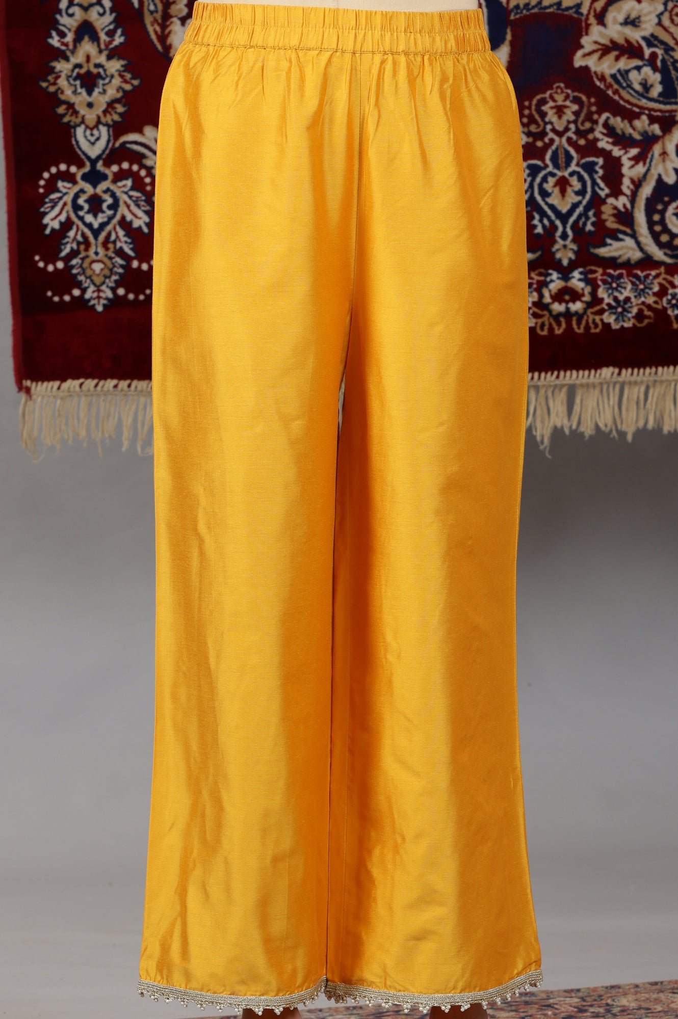 Mustard Yellow Yarn Dyed Dori Embroidered Anarkali Kurta, Palazzo and Dupatta Set