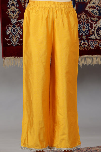 Mustard Yellow Yarn Dyed Dori Embroidered Anarkali Kurta, Palazzo and Dupatta Set