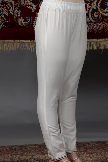 Off-White Dori Embroidered Flared Kurta, Trousers and Dupatta Set