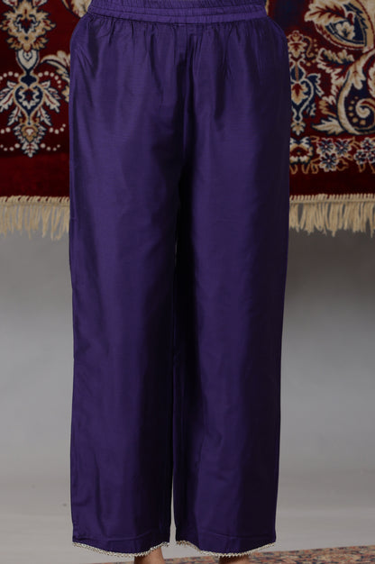 Purple Yarn Dyed Dori Embroidered Anarkali Kurta, Palazzo and Dupatta Set