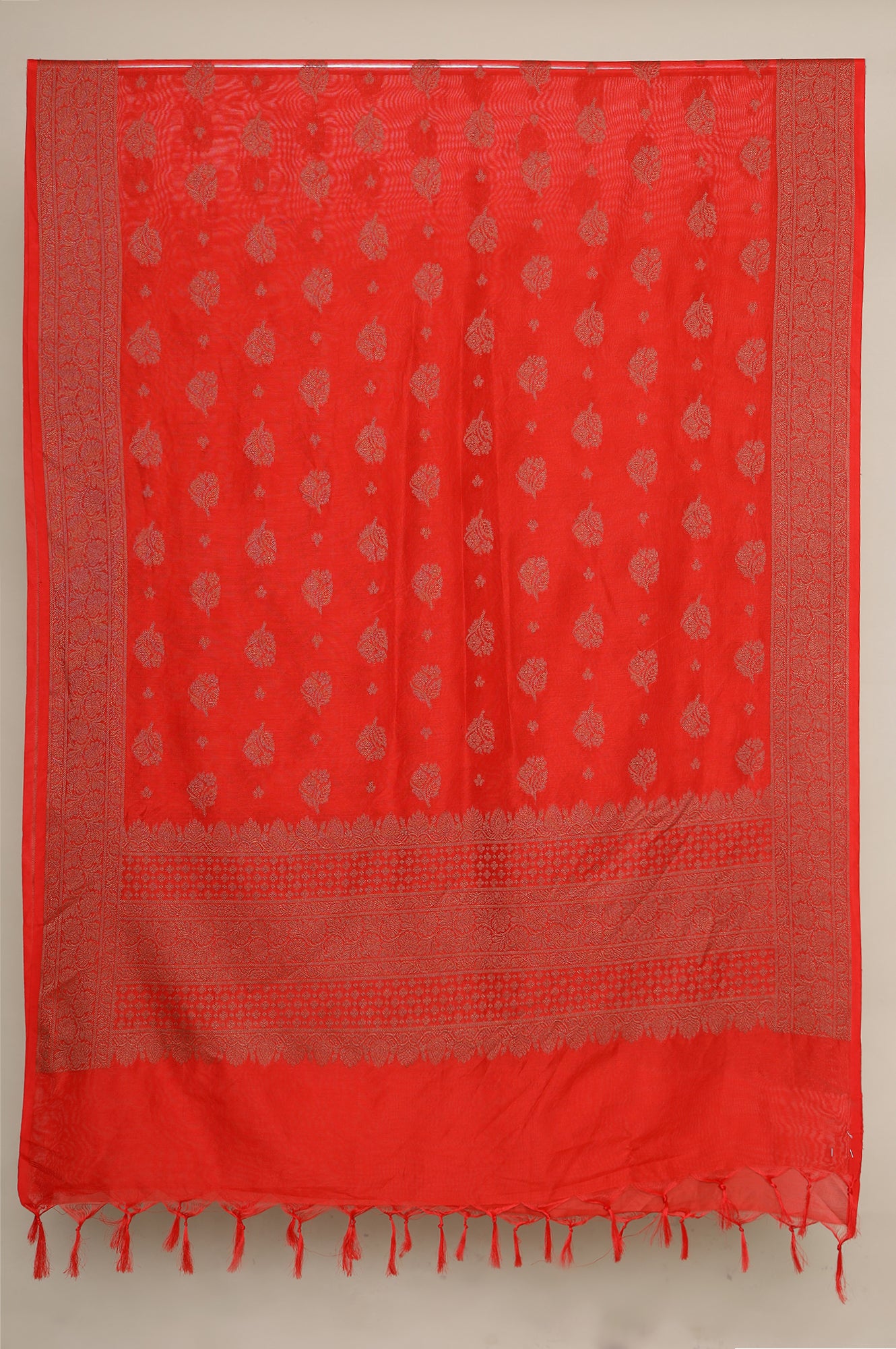 Red Yarn Dyed Embroidered Sweetheart Neck Kurta, Churidar and Jacquard Dupatta