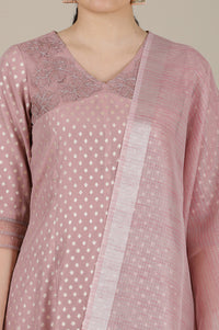 Onion Pink Yarn Dyed Dori Embroidered Anarkali Kurta, Trousers and Dupatta Set