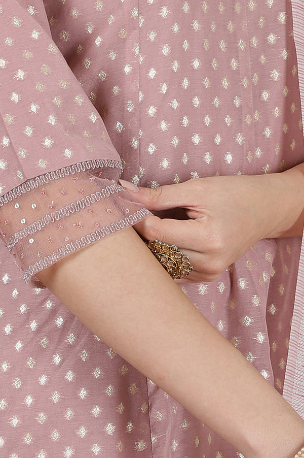 Onion Pink Yarn Dyed Dori Embroidered Anarkali Kurta, Trousers and Dupatta Set