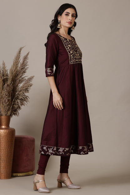 Maroon Gota Patti Embroidered Anarkali Kurta, Churidar and Jacquard Dupatta