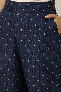 Blue Foil Floral Printed Blazer, Spaghetti Kurti and Trousers Set